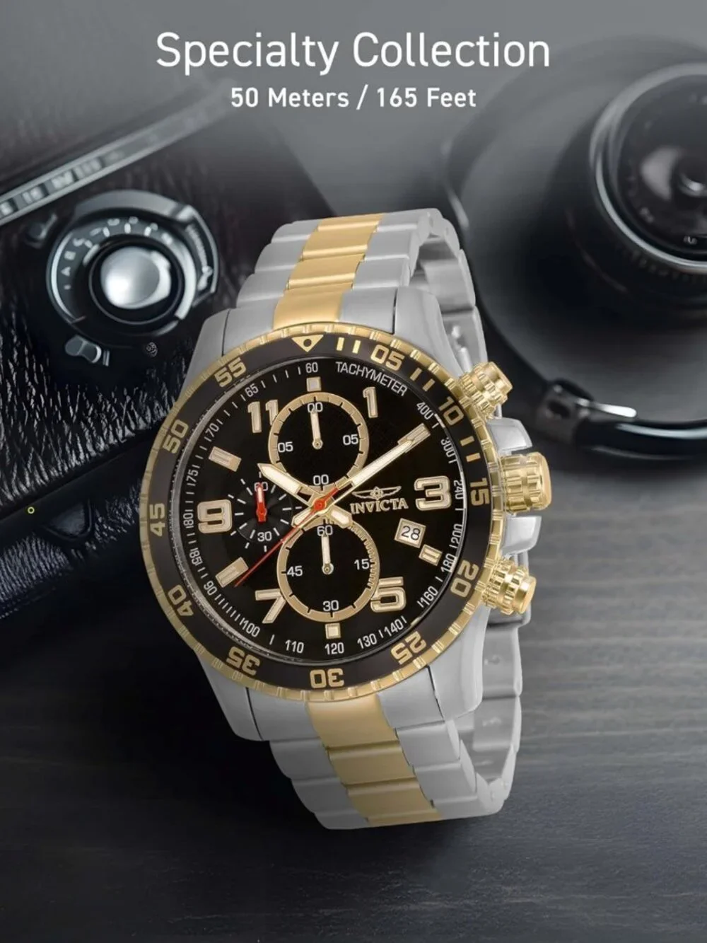 Men's Chronograph Watch with Textured Dial & Stainless Steel Band - Stylish
